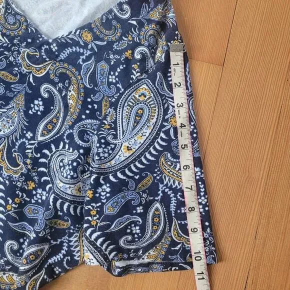 Paisley blue square neck short sleeved top 26/28 maximalist‎ artsy boho - Picture 9 of 11